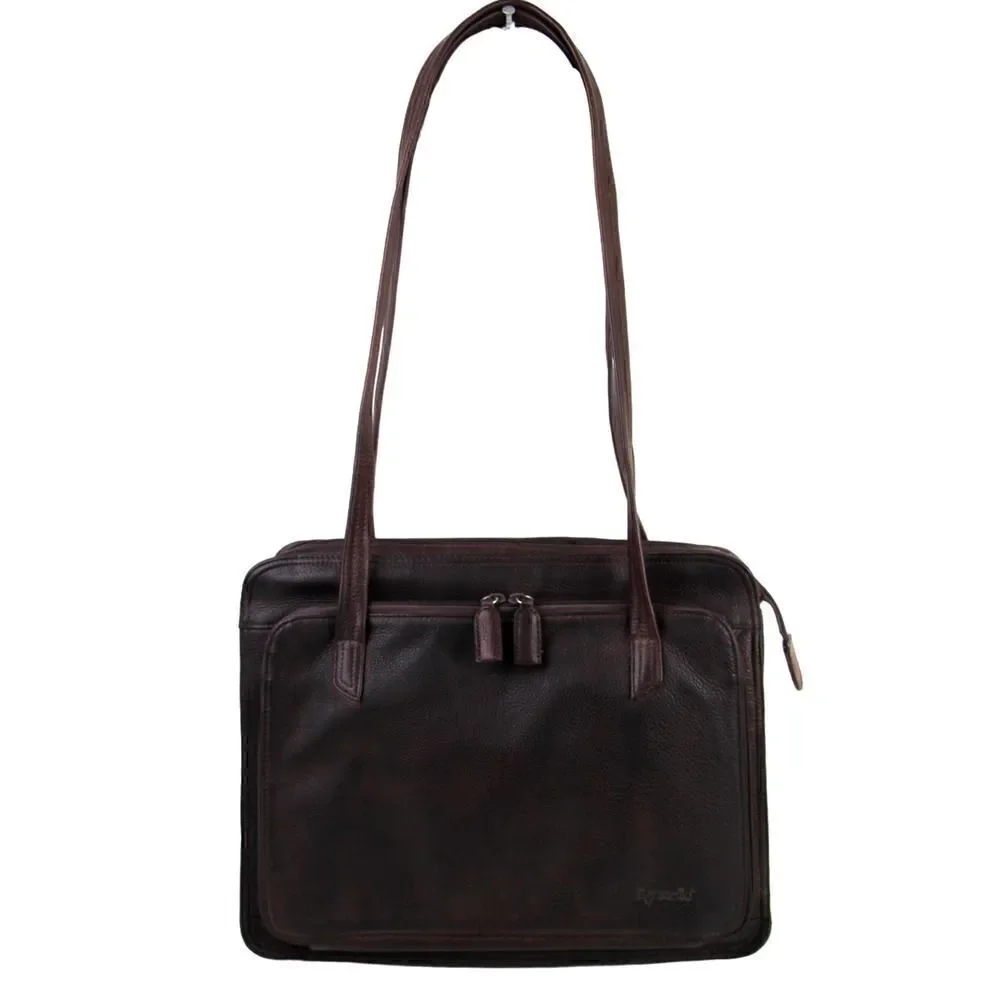 TIGNANELLO BROWN GENUINE LEATHER SHOULDER BAG BUSINESS TOTE HANDBAG HOBO PURSE
